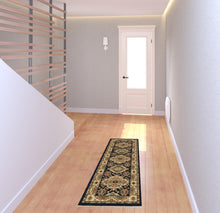 2' X 6' Navy Charcoal Orange Rust Gold Pale Blue Olive Beige And Salmon Oriental Power Loom Runner Rug With Fringe