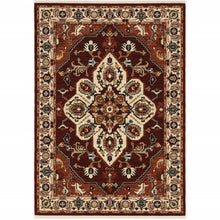 2' X 3' Red Ivory Orange And Blue Oriental Power Loom Stain Resistant Area Rug With Fringe