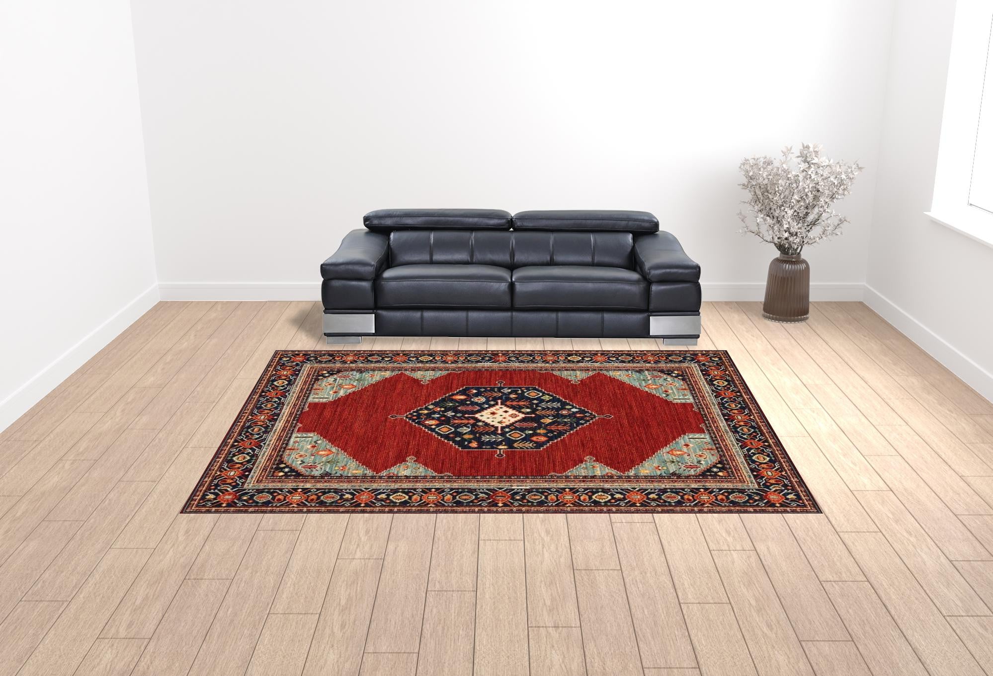 10' X 13' Red Blue Orange And Ivory Oriental Power Loom Stain Resistant Area Rug With Fringe