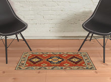 2' X 3' Red Gold Blue Brown Oriental Power Loom Stain Resistant Area Rug With Fringe