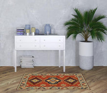 3' X 5' Red Gold Blue Brown Oriental Power Loom Stain Resistant Area Rug With Fringe