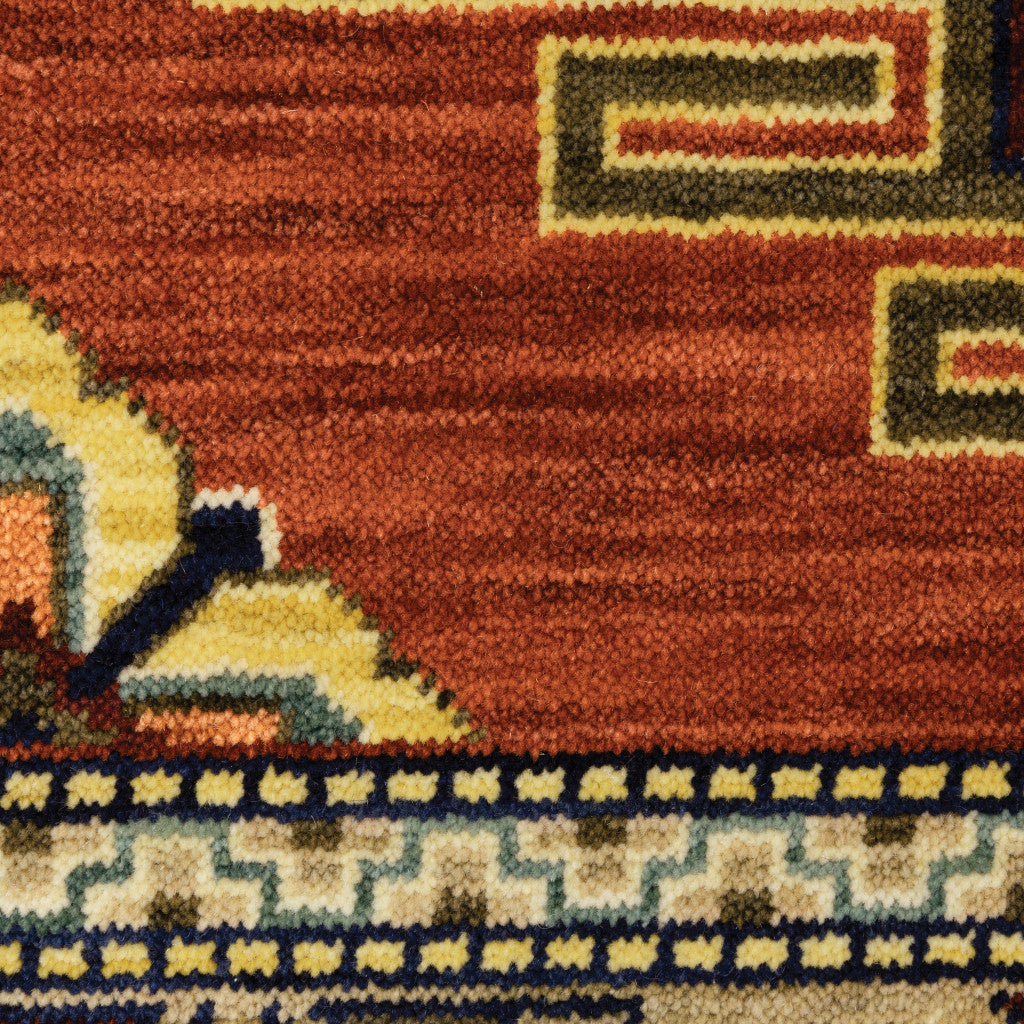 3' X 5' Red Gold Blue Brown Oriental Power Loom Stain Resistant Area Rug With Fringe
