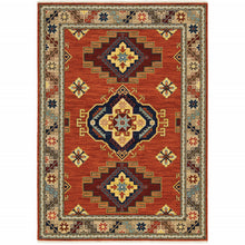 5' X 8' Red Gold Blue Brown Oriental Power Loom Stain Resistant Area Rug With Fringe