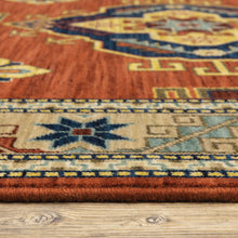 5' X 8' Red Gold Blue Brown Oriental Power Loom Stain Resistant Area Rug With Fringe