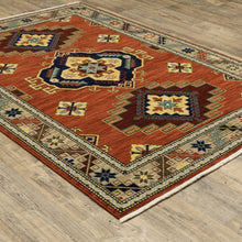 5' X 8' Red Gold Blue Brown Oriental Power Loom Stain Resistant Area Rug With Fringe