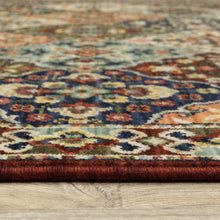 Red Rust Navy Light Blue Brown Orange Ivory And Gold Oriental Power Loom Stain Resistant Area Rug With Fringe - 3' x 5'