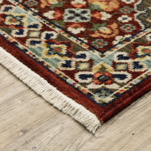 Red Rust Navy Light Blue Brown Orange Ivory And Gold Oriental Power Loom Stain Resistant Area Rug With Fringe - 5' x 8'