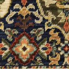 Red Rust Navy Light Blue Brown Orange Ivory And Gold Oriental Power Loom Stain Resistant Area Rug With Fringe - 5' x 8'