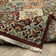 Red Rust Navy Light Blue Brown Orange Ivory And Gold Oriental Power Loom Stain Resistant Area Rug With Fringe - 5' x 8'
