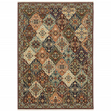 Red Rust Navy Light Blue Brown Orange Ivory And Gold Oriental Power Loom Stain Resistant Area Rug With Fringe - 6' x 9'