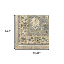 2' X 6' Grey Ivory Orange Teal Green Charcoal Blue And Red Oriental Power Loom Stain Resistant Runner Rug With Fringe