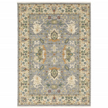 6' X 9' Grey Ivory Orange Teal Green Charcoal Blue And Red Oriental Power Loom Stain Resistant Area Rug With Fringe
