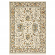 8' X 11' Ivory Oriental Power Loom Stain Resistant Area Rug With Fringe