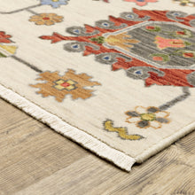 2' X 6' Ivory Yellow Rust Green Grey Pink Orange Blue And Grey Oriental Power Loom Stain Resistant Runner Rug With Fringe