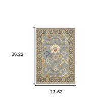 Blue Grey Gold Green Pink Orange Ivory And Red Oriental Power Loom Stain Resistant Area Rug With Fringe 2' X 3'