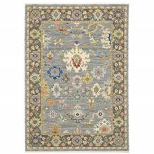 Blue Grey Gold Green Pink Orange Ivory And Red Oriental Power Loom Stain Resistant Area Rug With Fringe 5' X 8'