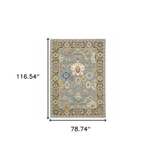 Blue Grey Gold Green Pink Orange Ivory And Red Oriental Power Loom Stain Resistant Area Rug With Fringe 6' X 9'