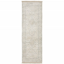 2' X 8' Beige And Charcoal Oriental Hand Loomed Stain Resistant Runner Rug With Fringe