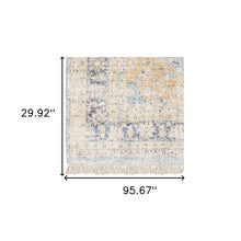 2' X 8' Blue And Beige Oriental Hand Loomed Stain Resistant Runner Rug With Fringe