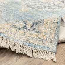 2' X 8' Blue And Beige Oriental Hand Loomed Stain Resistant Runner Rug With Fringe