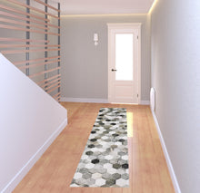 2' X 8' Grey Charcoal Brown Tan And Ivory Geometric Power Loom Stain Resistant Runner Rug