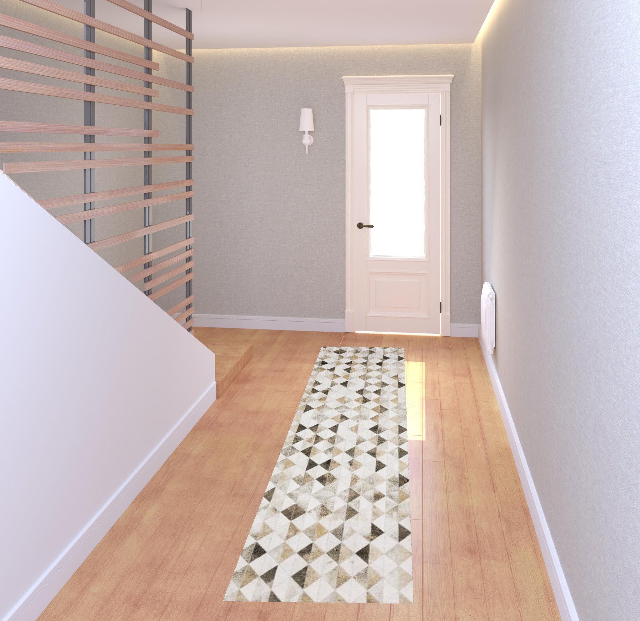 2' X 8' Beige Brown Grey And Ivory Geometric Power Loom Stain Resistant Runner Rug