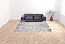 9' X 12' Grey And Blue Abstract Power Loom Stain Resistant Area Rug