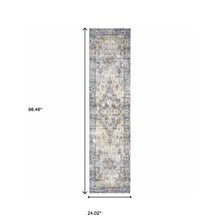 2' X 8' Blue Gold Grey Orange Yellow And Purple Oriental Power Loom Stain Resistant Runner Rug