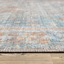 Orange Blue Teal Green And Beige Oriental Power Loom Stain Resistant Runner Rug - 2' x 8'