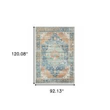 Orange Blue Teal Green And Beige Oriental Power Loom Stain Resistant Area Rug - 8' x 10'