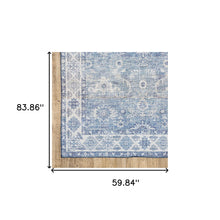 5' X 7' Blue And Grey Oriental Power Loom Stain Resistant Area Rug