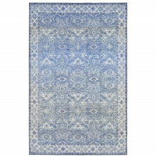5' X 7' Blue And Grey Oriental Power Loom Stain Resistant Area Rug