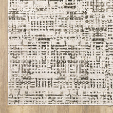2' X 8' Ivory Grey Charcoal Brown And Beige Abstract Power Loom Stain Resistant Runner Rug