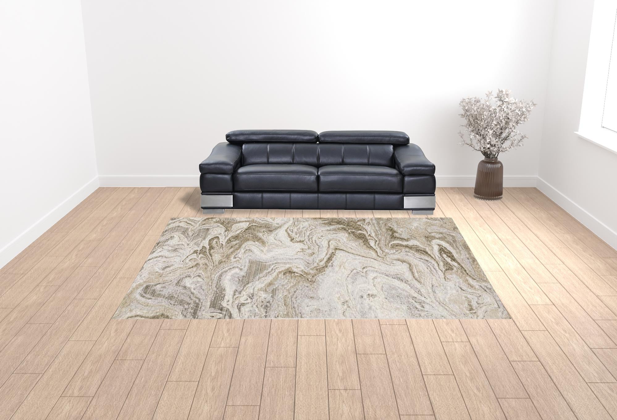 10' X 13' Ivory Tan Beige Grey And Brown Abstract Power Loom Stain Resistant Area Rug