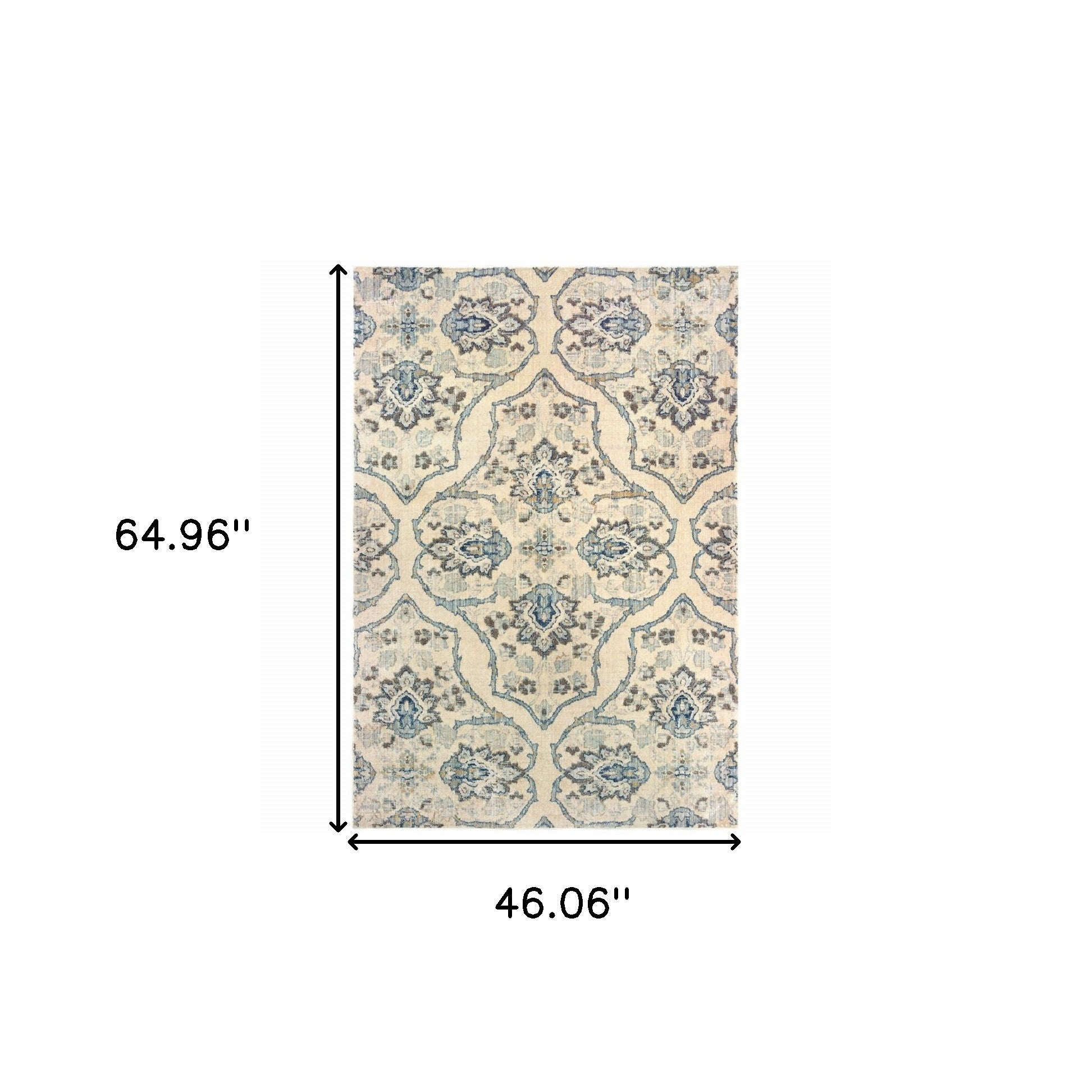4' X 6' Ivory And Blue Floral Power Loom Stain Resistant Area Rug