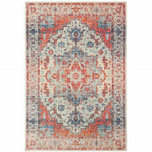 4' X 6' Blue And Orange Oriental Power Loom Stain Resistant Area Rug