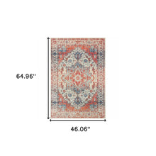 4' X 6' Blue And Orange Oriental Power Loom Stain Resistant Area Rug