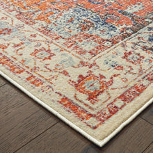 10' X 13' Blue And Orange Oriental Power Loom Stain Resistant Area Rug