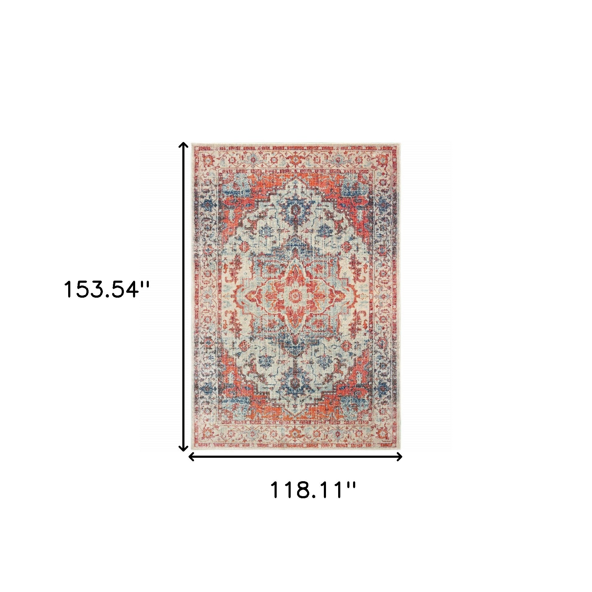 10' X 13' Blue And Orange Oriental Power Loom Stain Resistant Area Rug