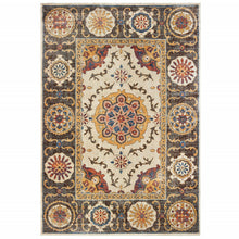 6' X 9' Ivory And Brown Oriental Power Loom Stain Resistant Area Rug