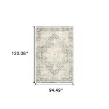 8' X 10' Grey Ivory And Blue Oriental Power Loom Stain Resistant Area Rug