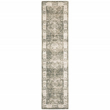 2' X 8' Grey Ivory Tan And Beige Oriental Power Loom Stain Resistant Runner Rug
