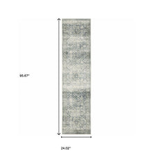 2' X 8' Blue Ivory And Grey Oriental Power Loom Stain Resistant Runner Rug