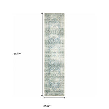 2' X 8' Grey Blue And Ivory Oriental Power Loom Stain Resistant Runner Rug