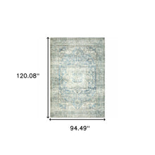 8' X 10' Grey Blue And Ivory Oriental Power Loom Stain Resistant Area Rug