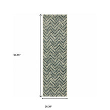 2' X 8' Blue Ivory Grey Beige And Light Blue Geometric Power Loom Stain Resistant Runner Rug