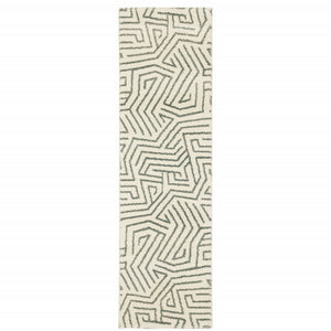 2' X 8' Gray And Ivory Geometric Power Loom Runner Rug