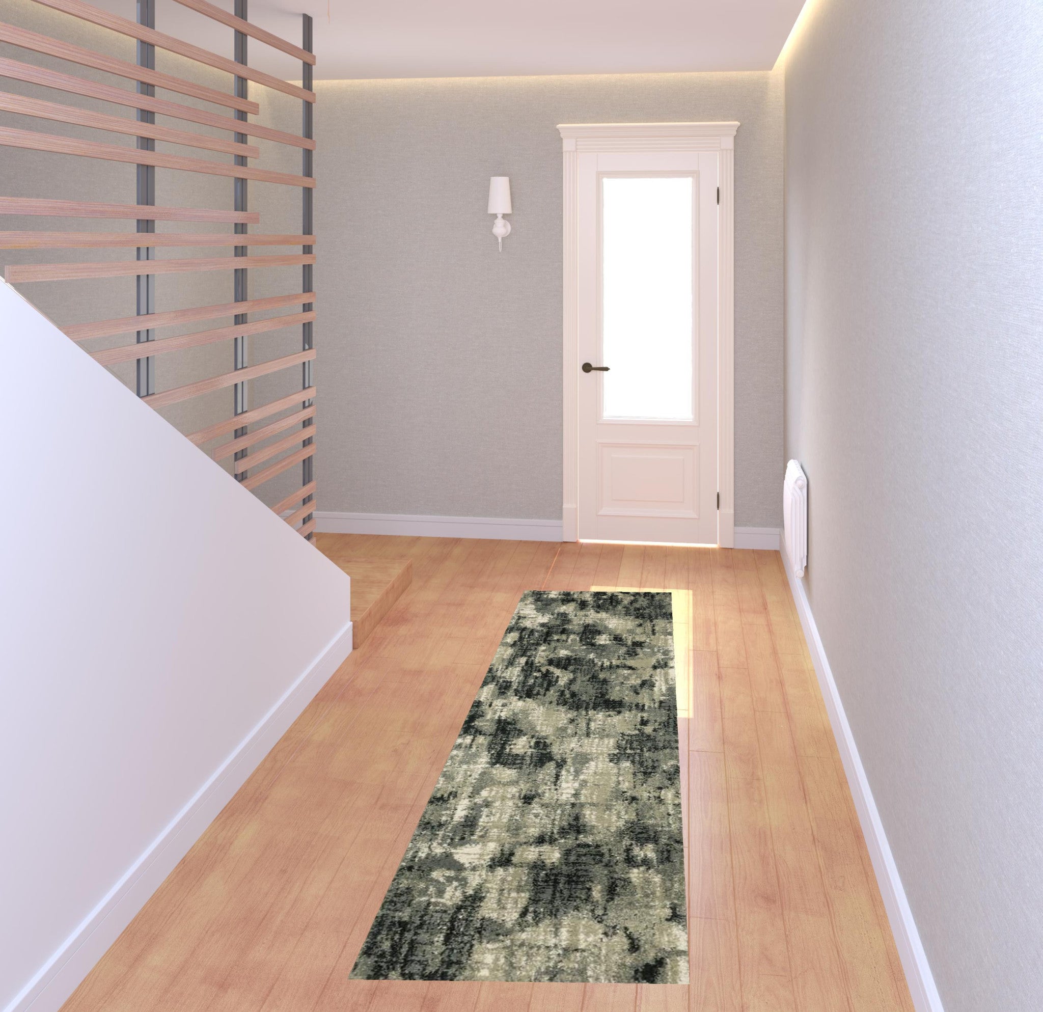 2' X 8' Grey Beige Charcoal And Blue Abstract Power Loom Stain Resistant Runner Rug