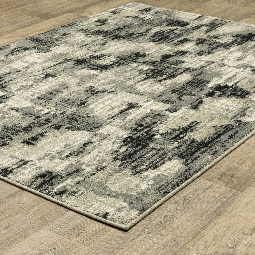 5' X 7' Grey Beige Charcoal And Blue Abstract Power Loom Stain Resistant Area Rug