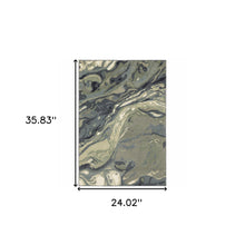 2' X 3' Blue Sage Green Grey Beige And Light Blue Abstract Power Loom Stain Resistant Area Rug